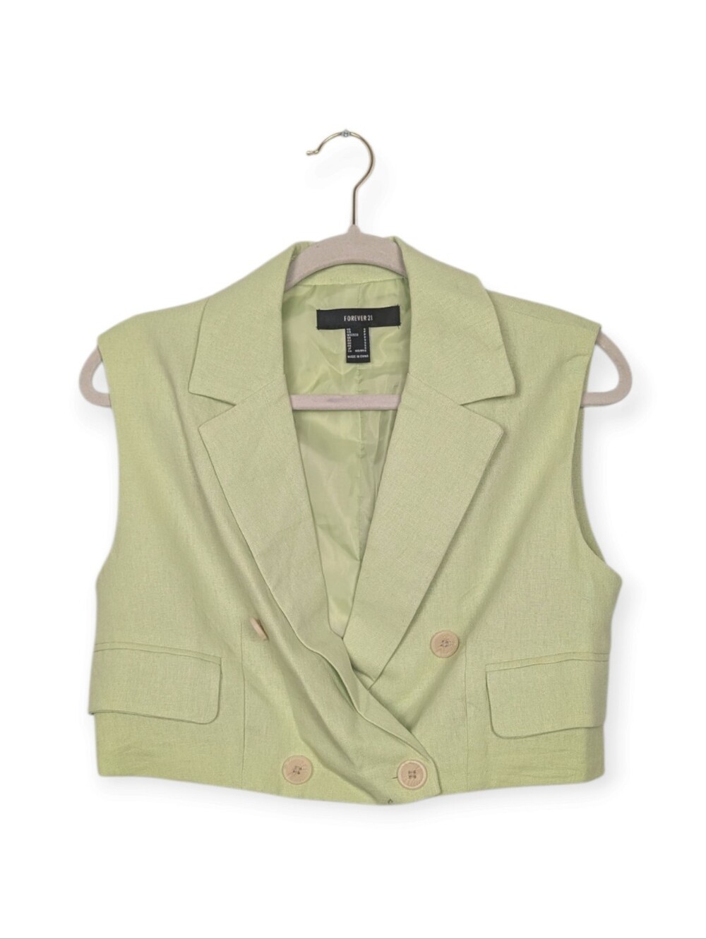 Forever 21 Lime Green Cropped Double Breasted Blazer Vest Size L